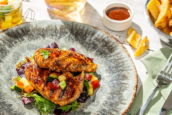 Jerk Chicken Supreme with Steak Cut Chips & Salsa