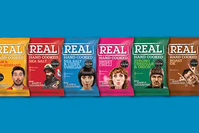 REAL hand cooked crisps selection.