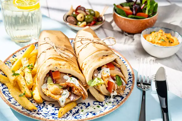 Greek Rolled Chicken Gyros with Oregano Fries