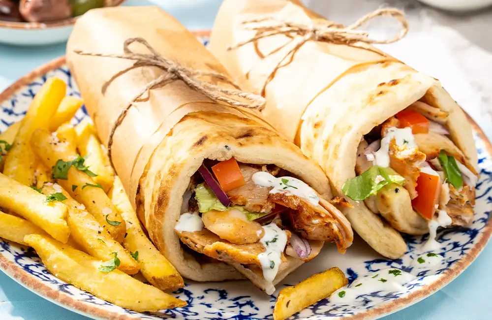 Greek Rolled Chicken Gyros with Oregano Fries