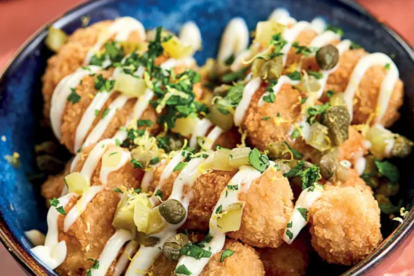 Scampi with Lemon Mayo, Capers & Gherkins