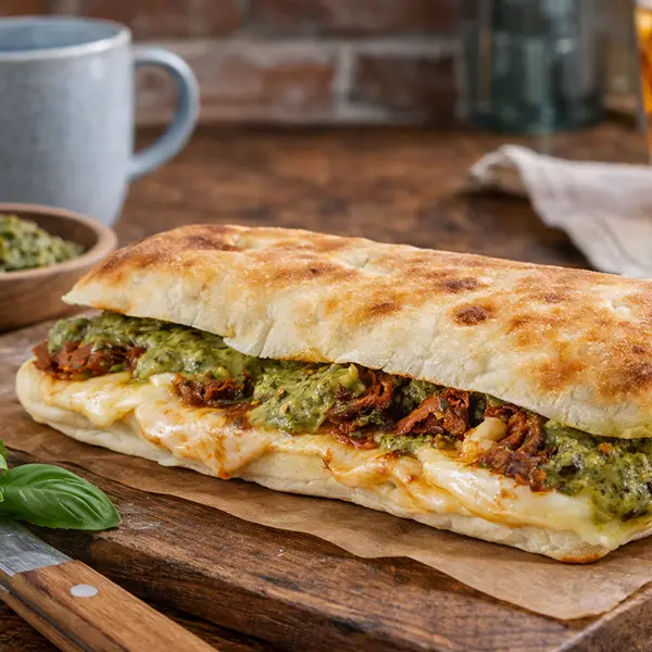 Mozzarella, Pesto & Sun Dried Tomato Focaccia (3646p1)