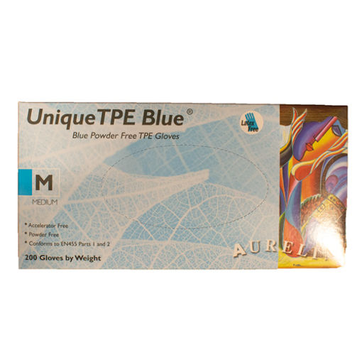 Picture of Blue Powder Free TPE Gloves (medium) (10x200)