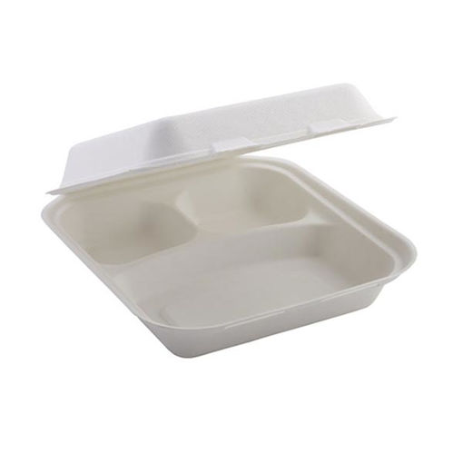 Picture of Enviroware 8" Square Bagasse 3-Compartment Clamshells (5x50)